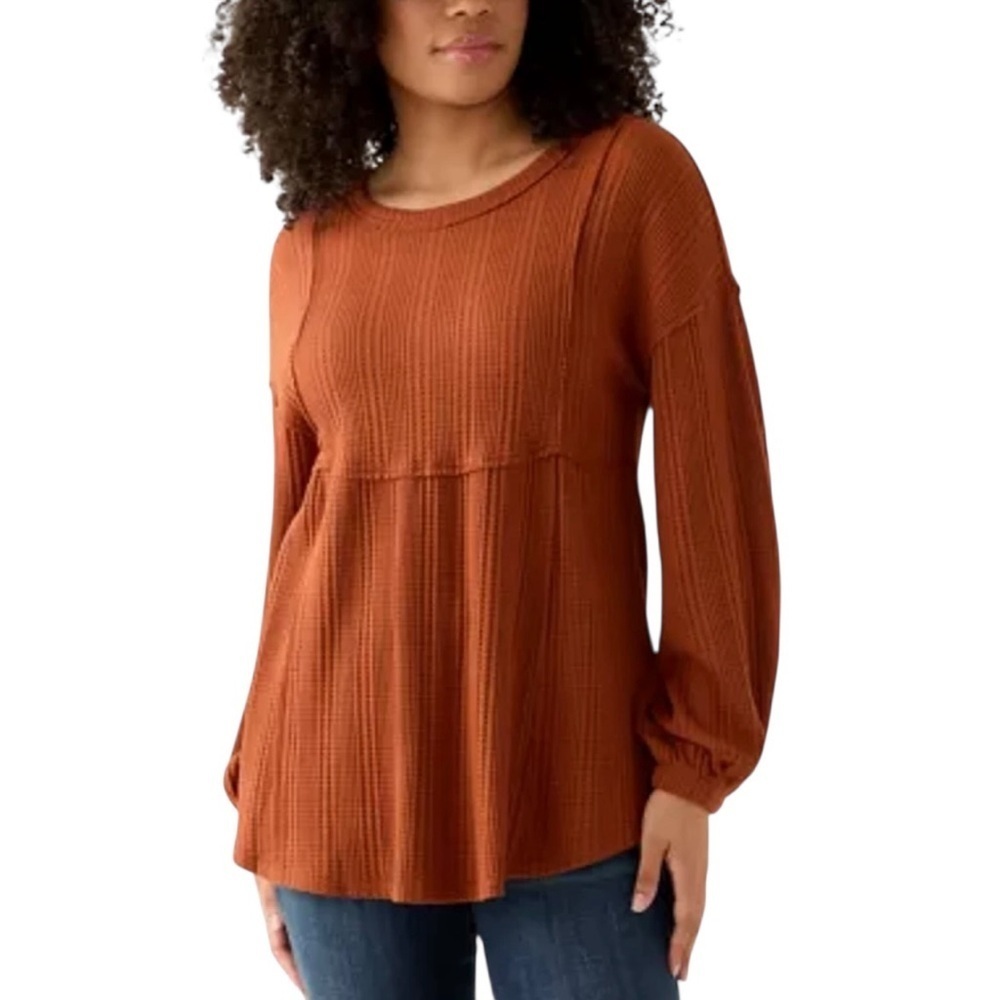 Wonderly Women's Blouson Sleeved Babydoll Top Blouse XL Copper Fig Rust
